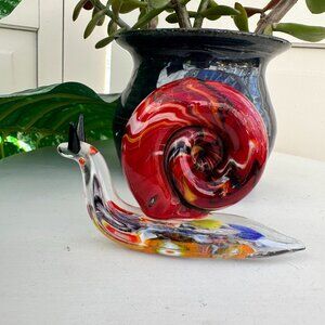 Vintage Murano Style Glass Snail Handblown Paperweight Figurine